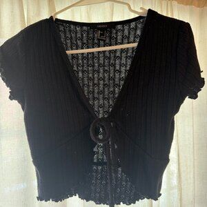 Forever 21 Black Knit Tie-Front Cropped Top – Size S